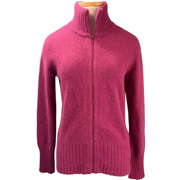 Eddie Bauer Angora Blend Zip Front Sweater Cardigan Jacket Sz S Pink Cozy Preppy - Picture 1 of 8